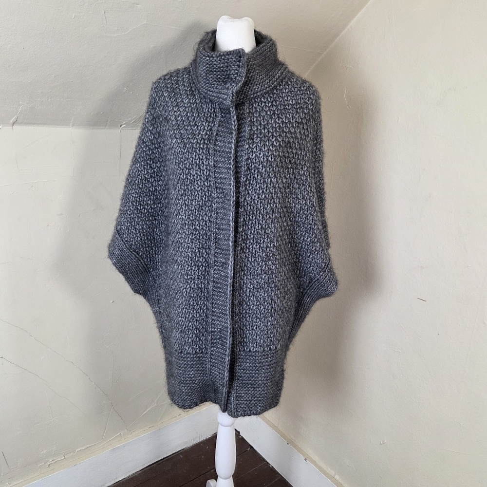 Elsamanda Grey Sweater Thick Chunky Knit Alpaca Wool Cardigan Gray‎ Size M